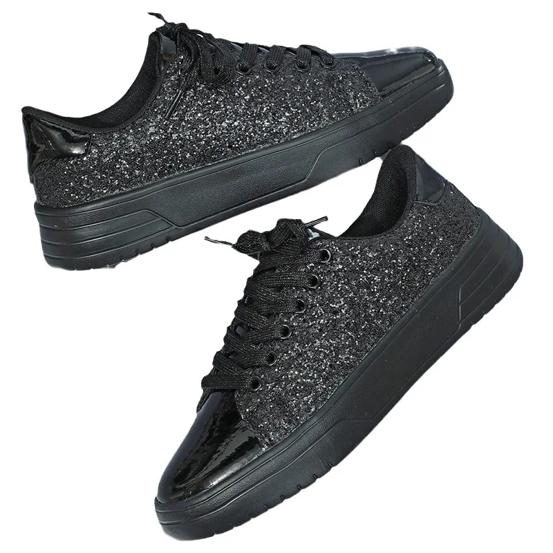 Baskets à paillettes pour femmes, chaussures basses à lacets, chaussures plates confortables astronomiques, optiques rondes à lacets, tendance décontractée, mode printemps et automne