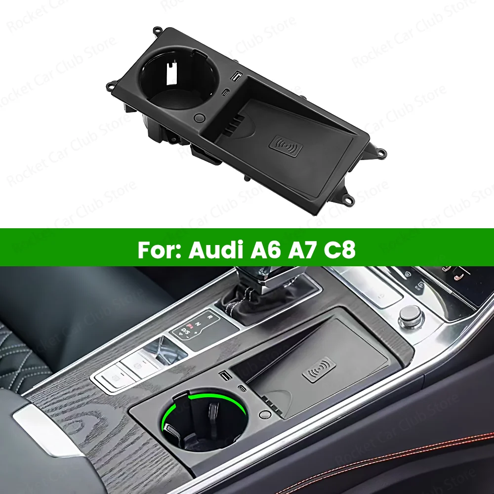 For Audi A6 A7 C8 Car Wireless Charging Board Water Cup Lamp Assembly Accessories LED Original 30 Color Ambient Light
