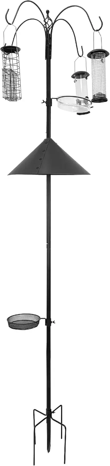 

Squirrel Proof Bird Feeder Wild Bird Station - Powder Coated 81 Inch Steel Pole Squirrel Baffle 4 Bird Feeders 1