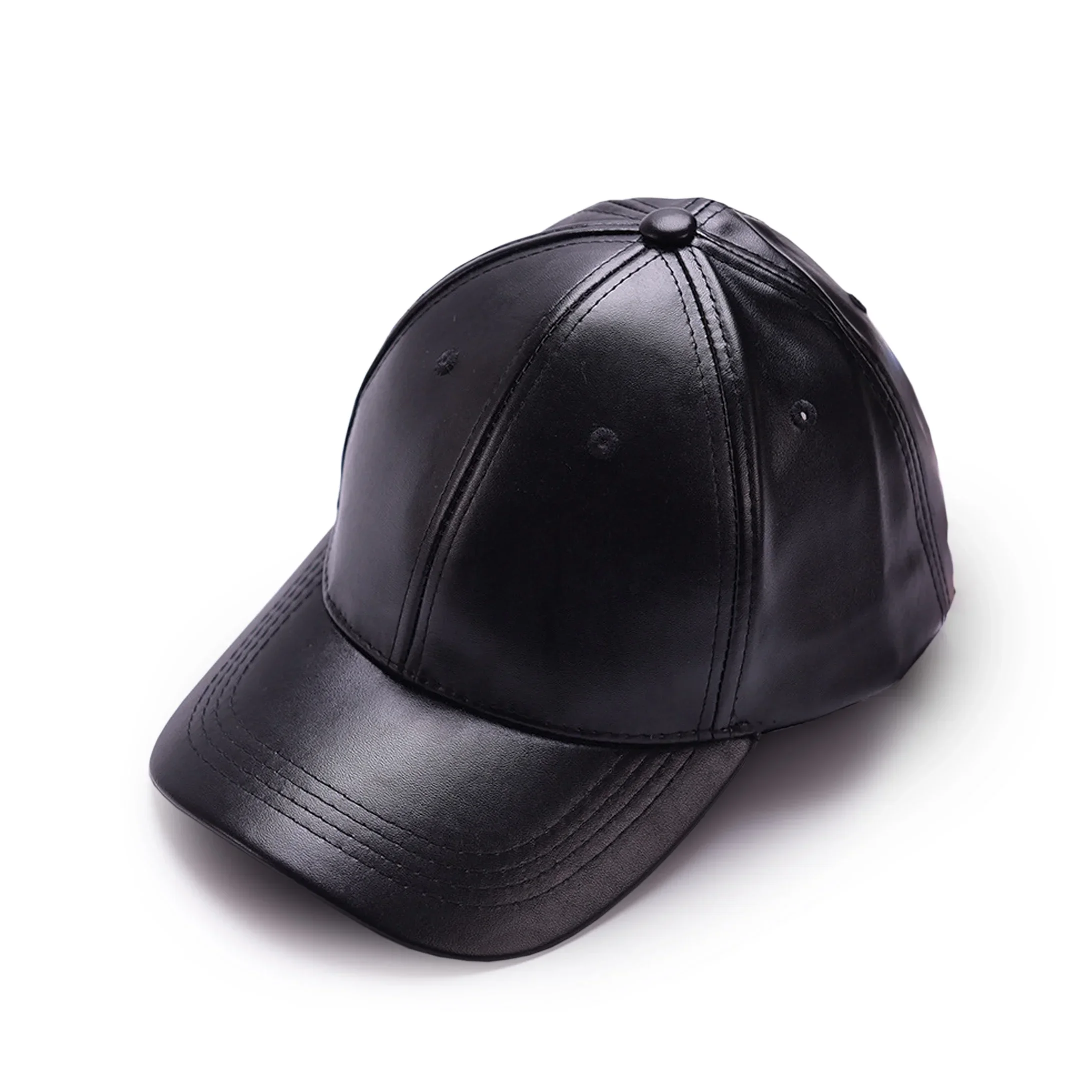 

Men Women Faux Leather Baseball Hat Plain Adjustable Sports Trucker Casual Cap Black