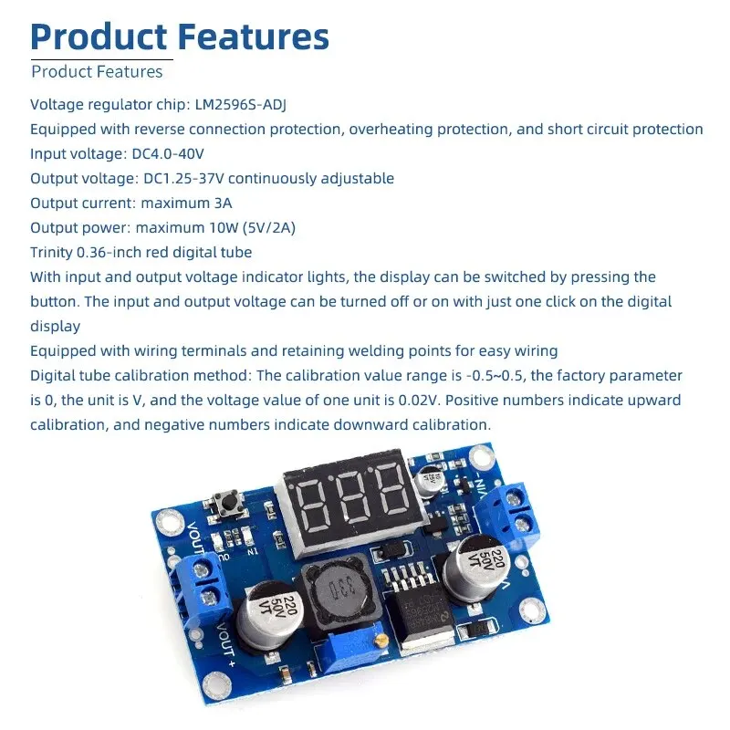 LM2596 Adjustable Step-Down with Digital Display Voltmeter Display LM2596S Stabilized Power Supply Module