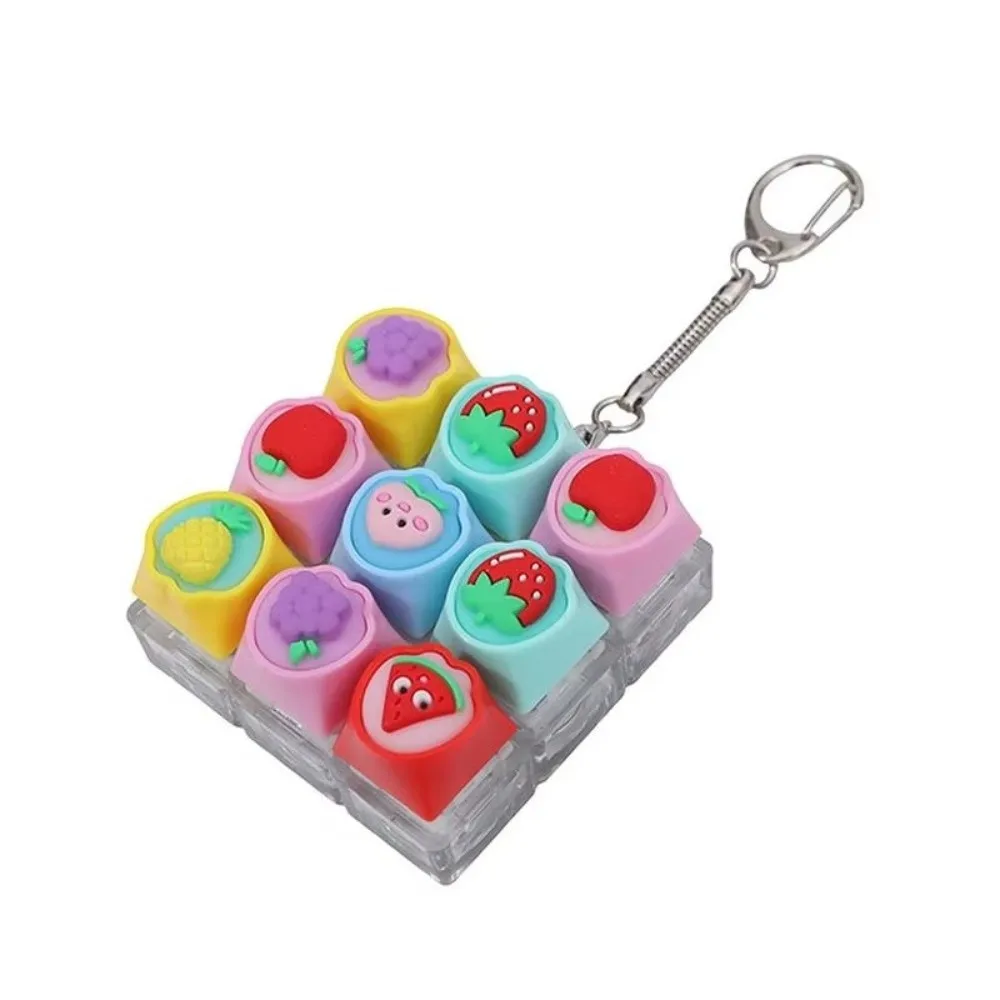 9-Button Design Fidget Keychain Soft Silicone Crisp Sound Fidget Keychain Kawaii Portable Size Keyboard Fidget