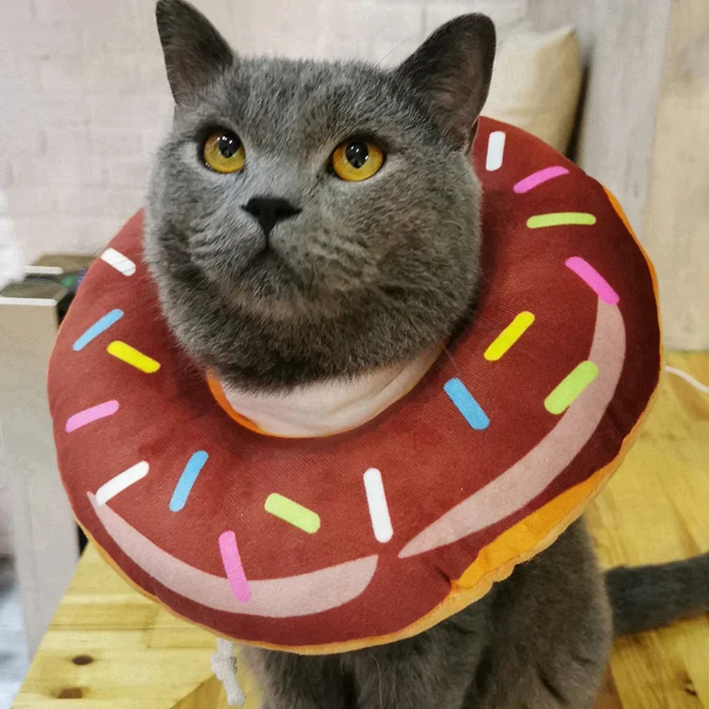 Adjustable Cat Recovery Collar, Cute Cat Donut Collar, Soft Cone Collars for Cat, Wound Healing Protective Cone After Surgery