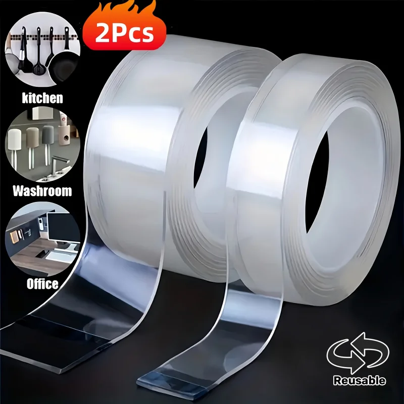 2 Super Strong Adhesive Tape in Various Specifications and Sizes - Reusable、High Strength、No Residue、Waterproof，Suitable for Fam