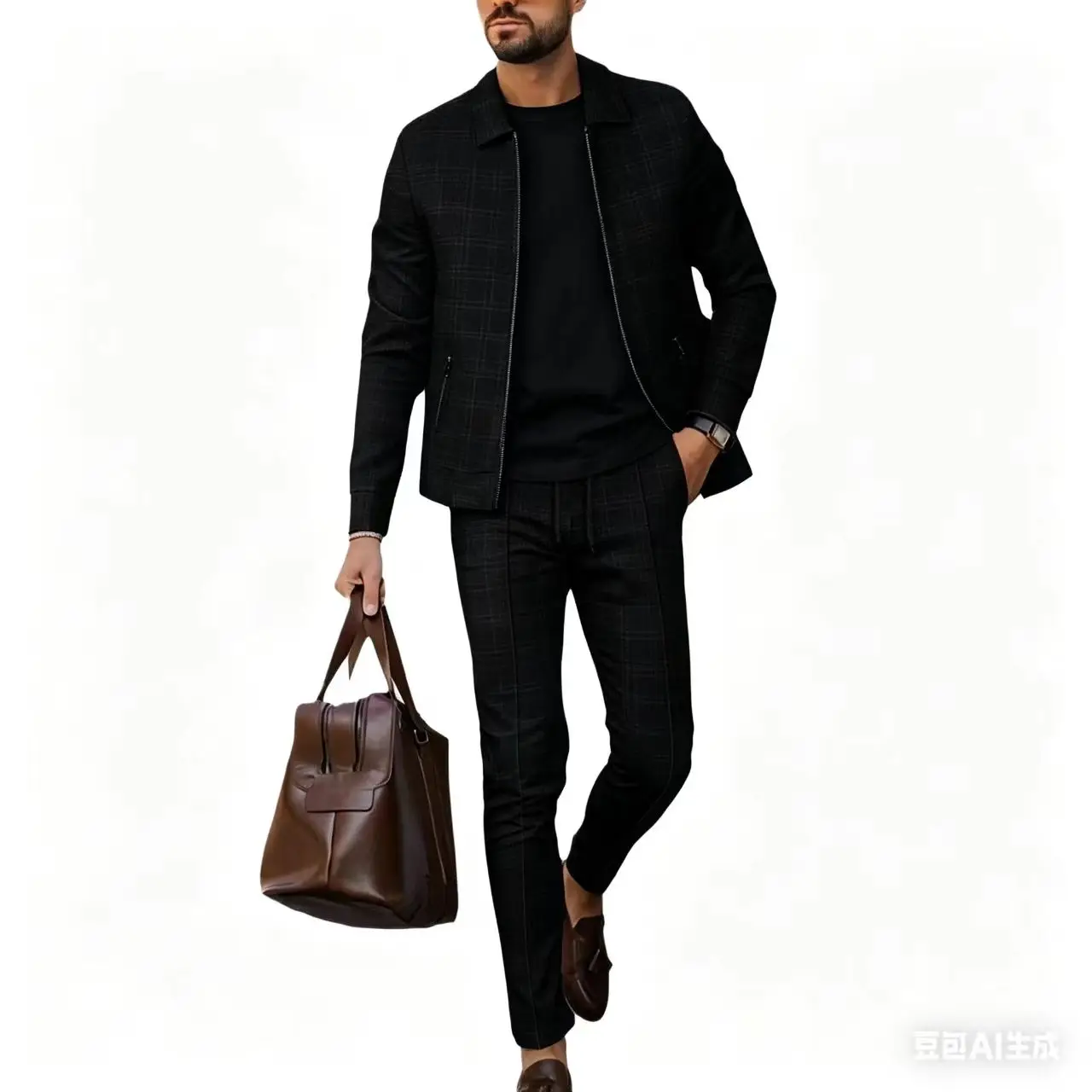 

Cross-border Solid Color Jacket for Men - Waffle Pattern Buttoned Pockets Collar-Sleeved Slim-Fitting Cardigan Men's Jacket