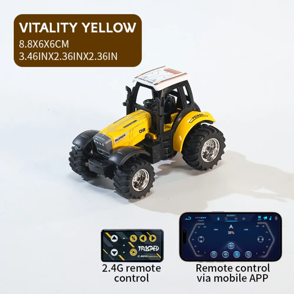 Mini 1:64 Alloy Farm Tractor 2.4G Rechargeable Engineering Vehicle Remote Control Car Simulation Transport Truck For Boys Gifts