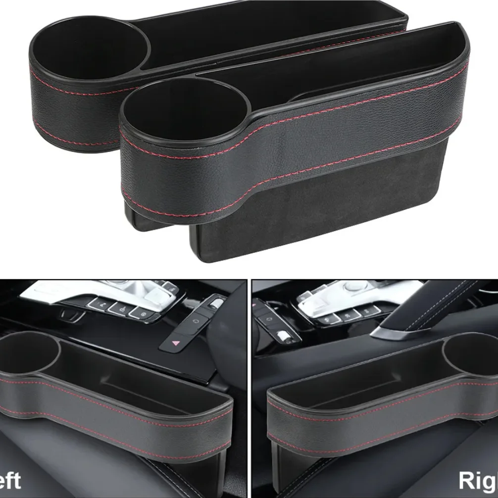 PU Leather Car Seat Gap Storage Box Universal Seat Gap Slit Box With Charging Hole Phone Bottle Keys Holder Box Auto Organizer