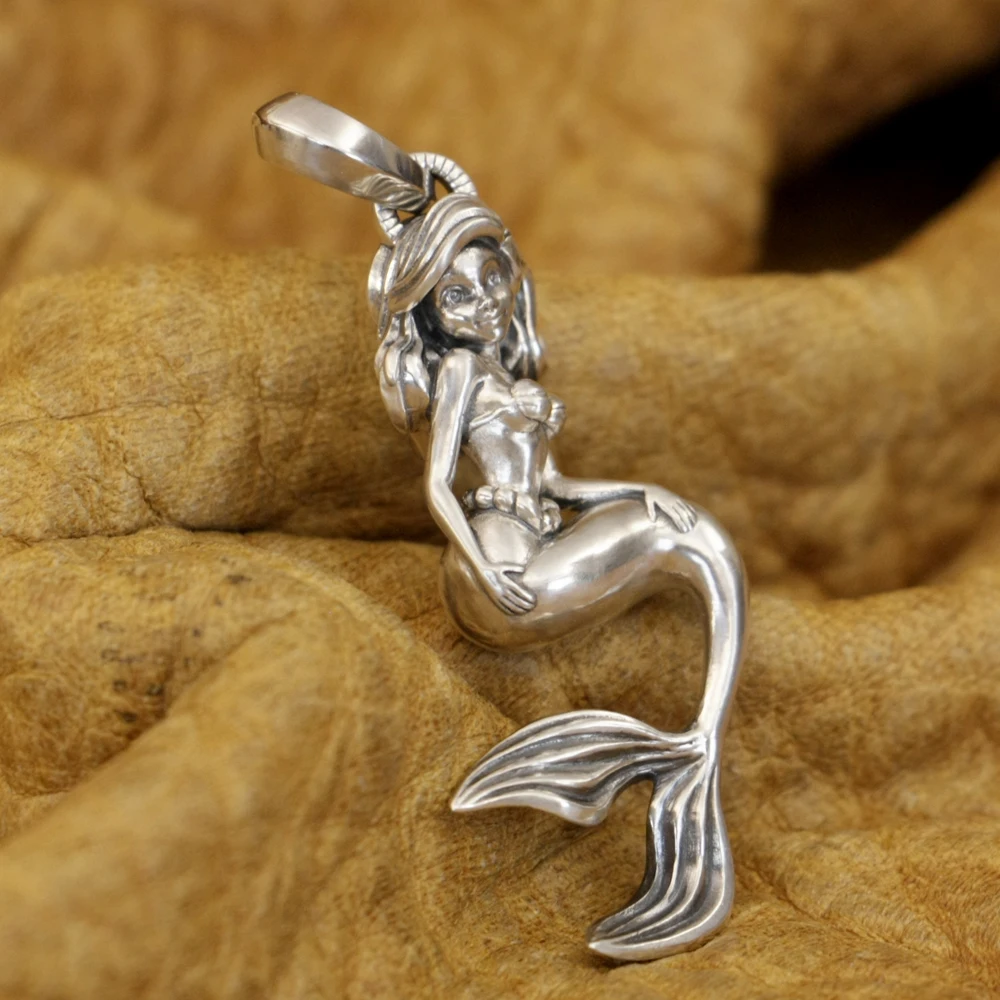 925 Sterling Silver Details Mermaid Pendant Charms Beauty Jewelry TA417 BZ