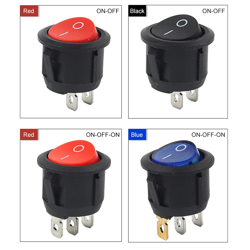 10PCS 23MM 2/3 Position ON-OFF /ON-OFF-ON Round Rocker Switch  Electrical Equipment With Light Power Push Button Switches