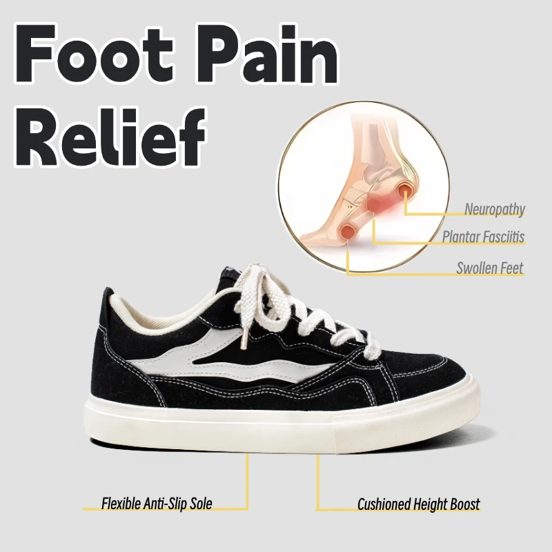 

LiveDay Men's Trendy Casual Canvas Shoes Breathable Sporty Low Top Rubber Bottom Leather Patchwork Suitable Flat Board Shoes