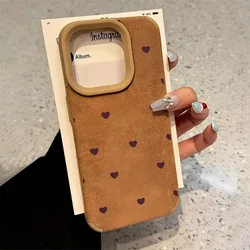 Small Heart Suede High Value Fashion Phone Case For iPhone 17 16 15 14 13 12 11 Pro Max Plus XS XR Shockproof Matte Bumper Cover