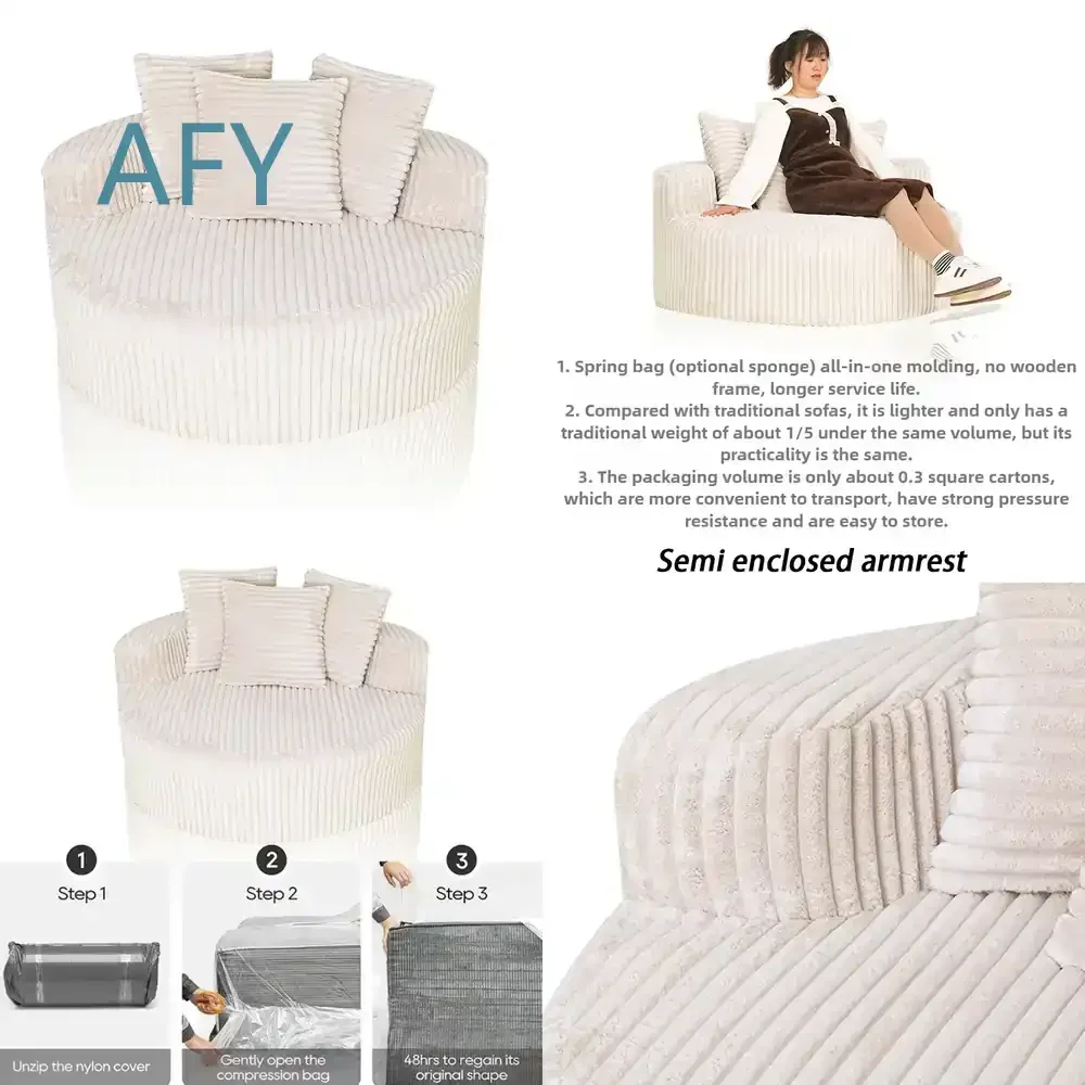 Single Lazy Circular Compression Sofa for Nordic Living Room for Small Space for Home Furniture for Comfortable Fabric