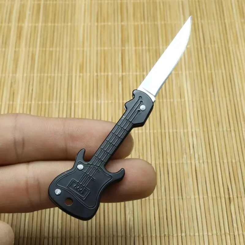 Mini Guitar Keychain Knife Stainless Steel Folding Knife Fishing Filet Knives Portable Multifunction Outdoor Folding Knife