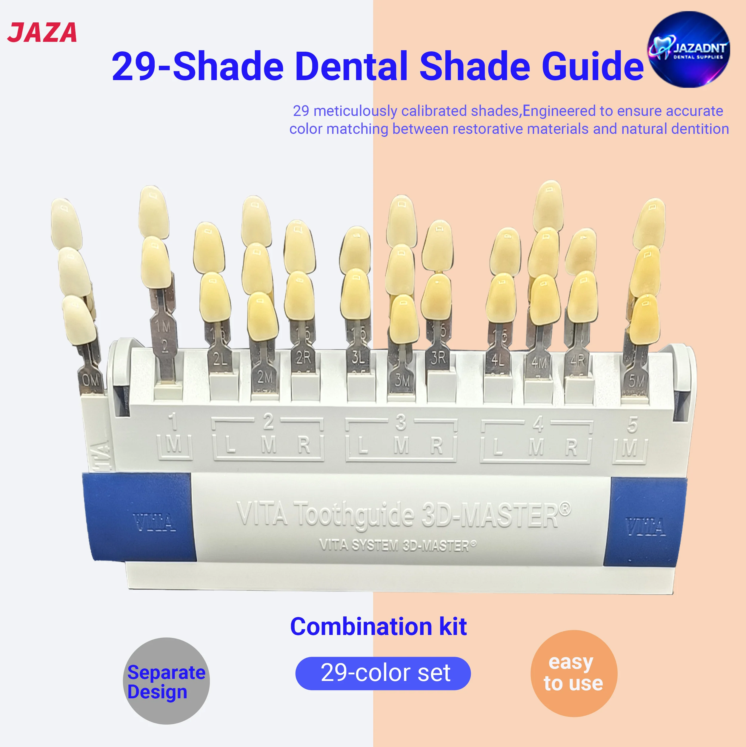 JAZA Dental 29 Shade Guide Professional Resin Shade Tab for Crown Veneer Composite Restoration Dental Lab Clinic Tool