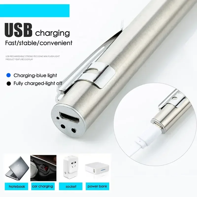 Aluminium Alloy Waterproof USB Chargeable LED Flashlight Powerful Rechargeable Torch Keychain Pen Flashlight For doctors