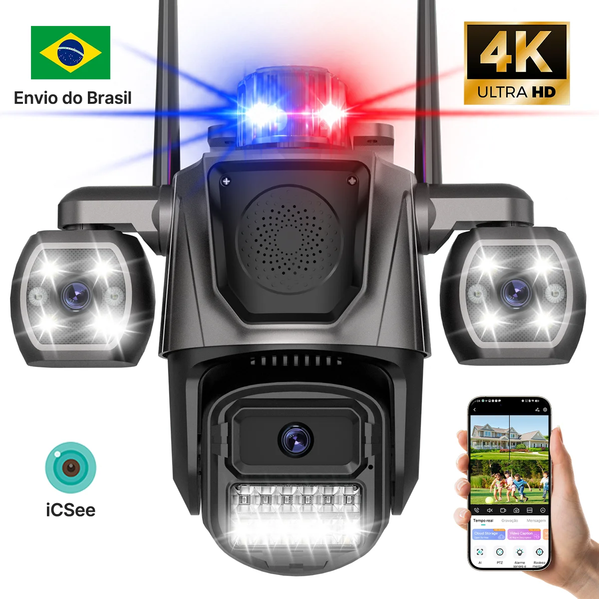 Icsee P17 Three Lens Wifi Ip Camera Outdoor Audio Sound Pickup Ptz Camera Ai Detection Video Surveillance Camera