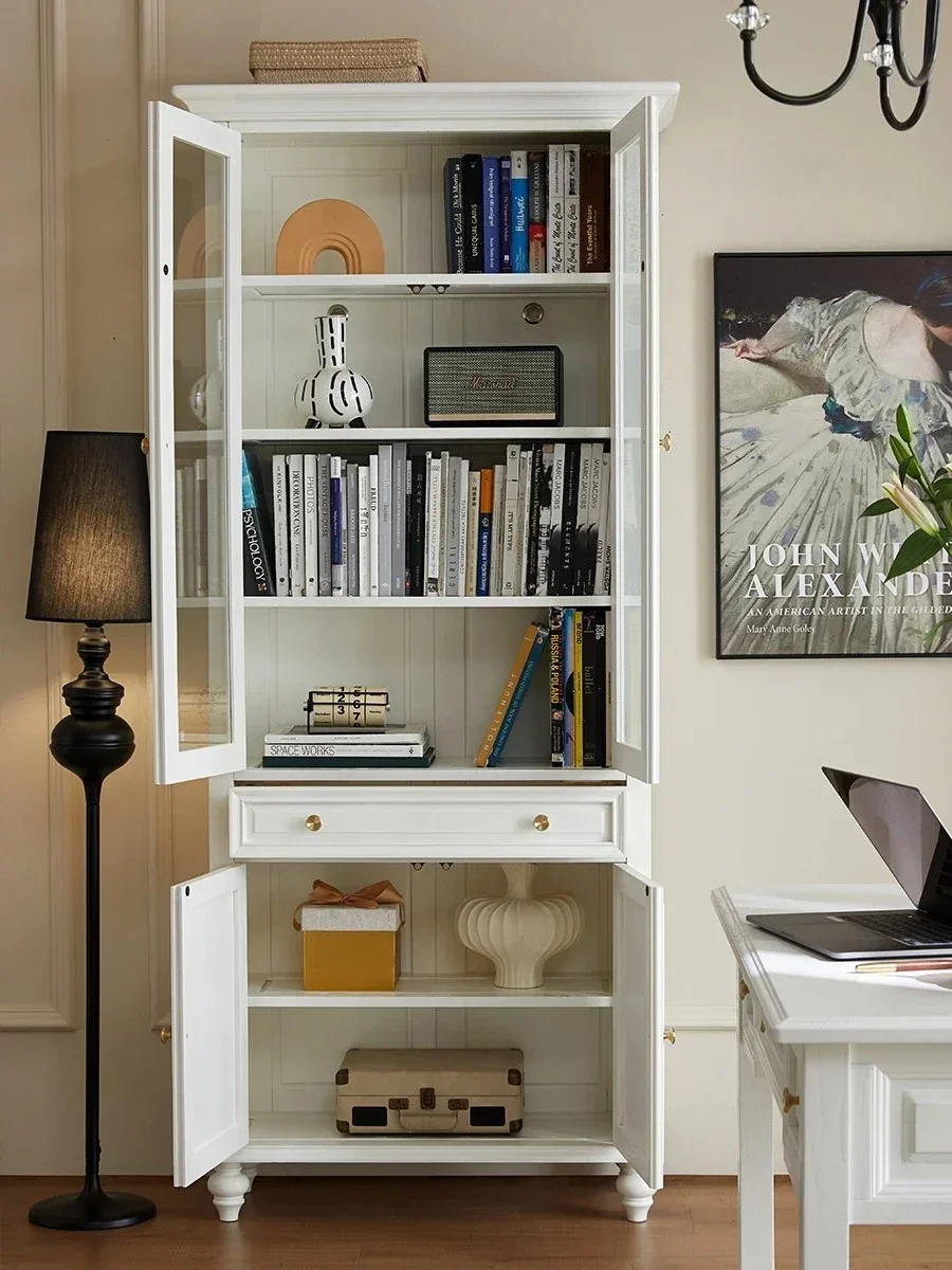 

American All-solid Wood Three Doors And Four Bookcases French Light Luxury High-end All-log Rural Study Furniture