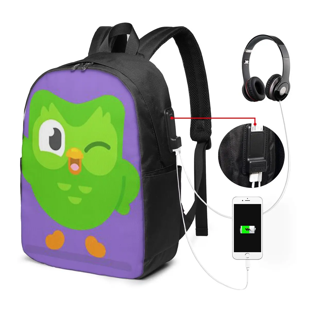 

Duolingo Owl Duo Backpack Travel Notebook Bag Computer College Student School Bag Laptop Shoulder Bags for Men Women