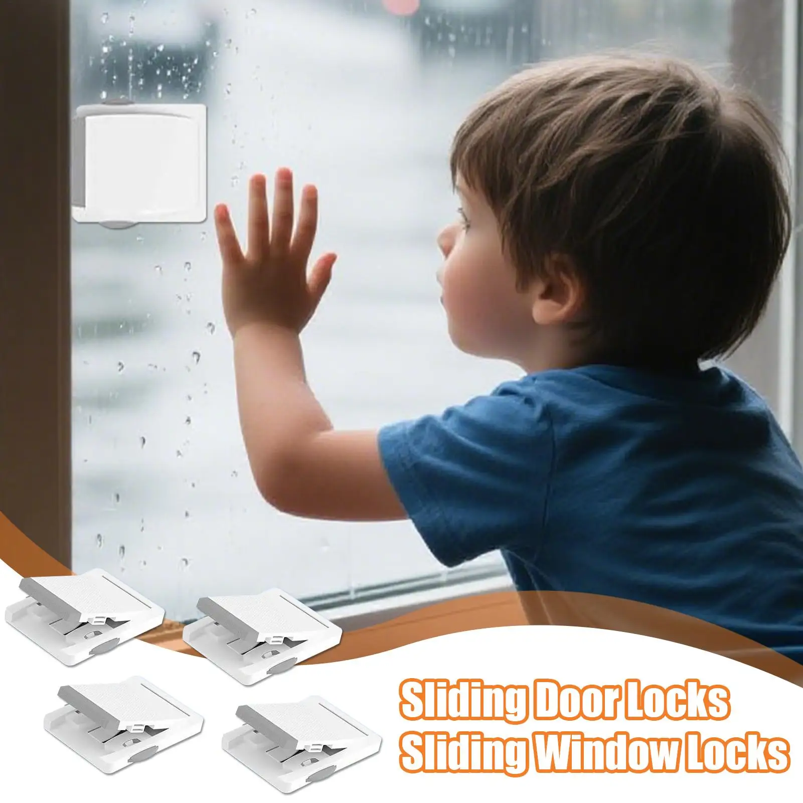 Sliding Door Lock Child Proof Window Lock Strong 4 Pieces Adhesive Stopper Locking for Easy Installation Security Home Pets Kids