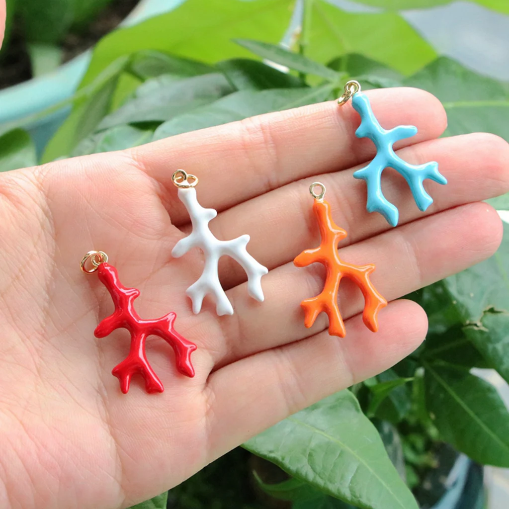 

5 Piece/31mm x 17mm Brass Enamelled Sequins Charms Brass Color Multicolor Coral Enamel Pendants For DIY Necklace Jewelry Making