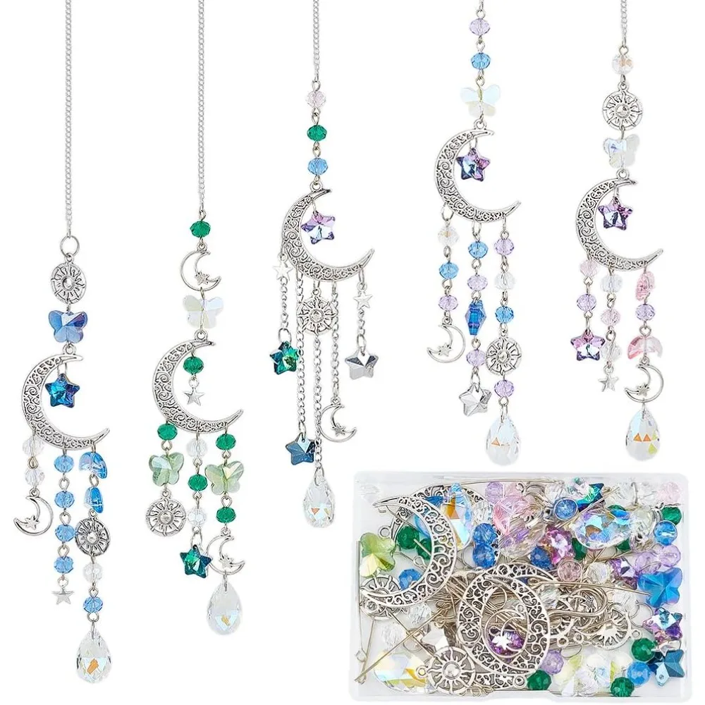 

1 коробка DIY 5 комплектов, комплект ловцов солнца со звездой и луной, подвесной ловец солнца, Радуга, оконный подвесной ловец солнца, стеклянный кристалл