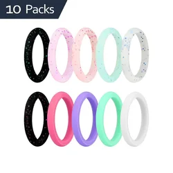 Geedyn 3mm Width Size 4-10 Gloss and Glitter Silicone Ring Set Hypoallergenic for Women Girls Fashion Party Engagement Gifts