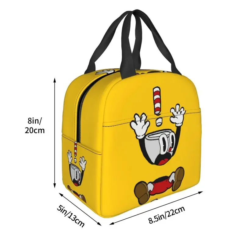 Boîtes à lunch portables Cuphead Mugman pour femmes, sac isotherme, étanche, jeu de dessin animé, sac isotherme pour aliments thermiques, travail de