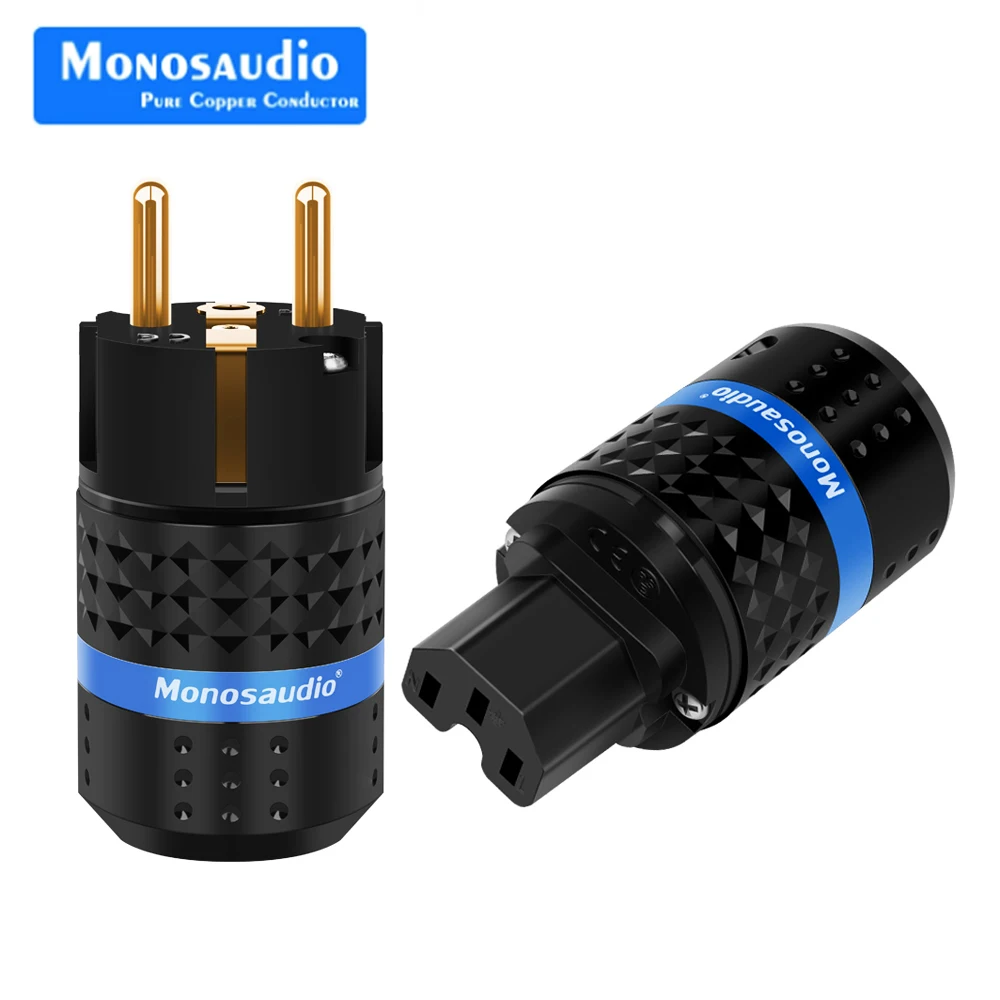 Monosaudio E102G/F102G Hi-end Pure Copper 24k Gold Plated European Power Connector Hifi IEC Plug Connector Power Plug