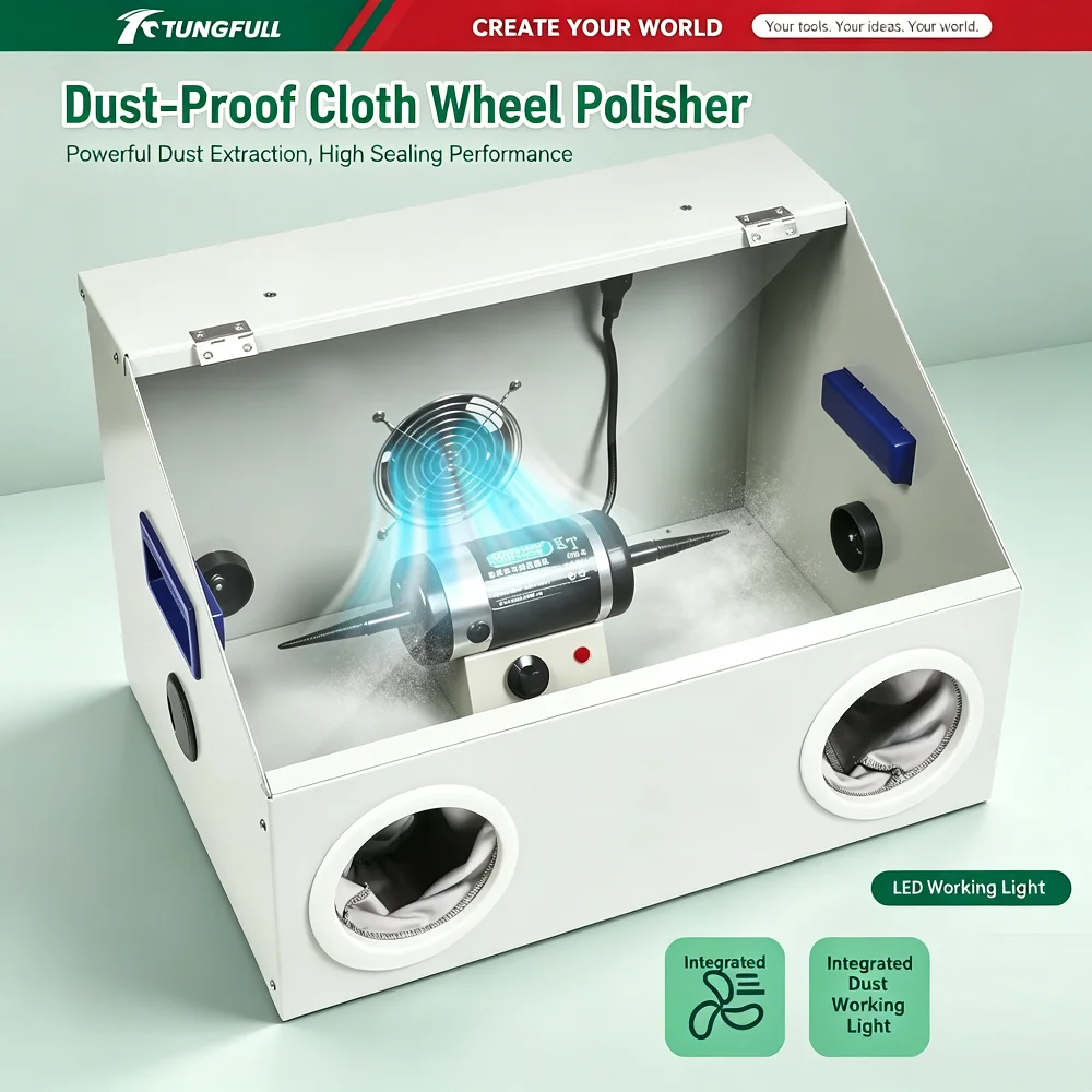 Dust‑Proof Cloth Wheel Polisher Adjustable Speed Dust Extraction Cabinet LED Light Jewelry Buffing Machine For Gold Silver Metal