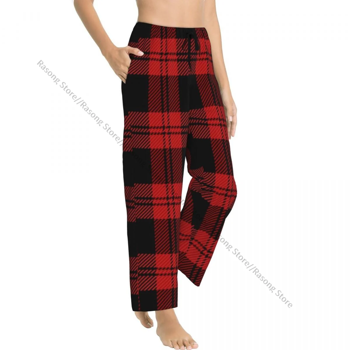 Ladies Long Sleep Lounge Pants Elastic Waist Pyjama Bottoms Tartan Plaid Scottish Pattern Homewear Trousers