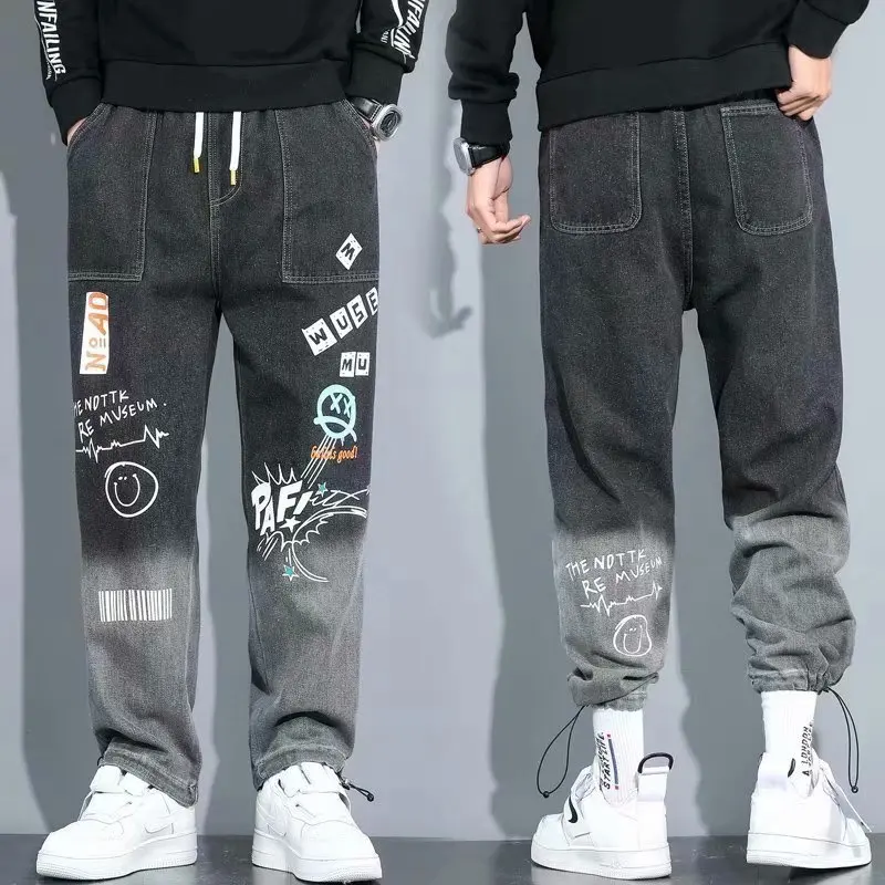 2023 Fashion Men\'s Cargo Pants Casual Elastic Hip Hop Jeans Trend Streetwear Jogging Waist Clothing Trousers