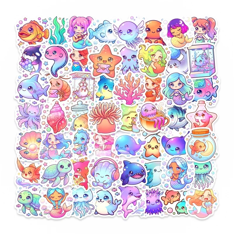 10/30/50PCS Cartoon Marine Life Sticky PVC Sticker DIY Laptop Luggage Skateboard Colored Decoration Scrapbooking for Kids