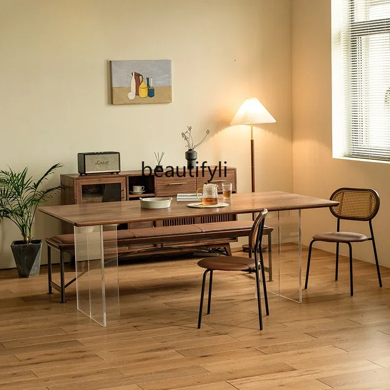 182C Acrylic Minimalist Suspension Table Black Walnut Creative Dining Table Nordic Solid Wood Household Small Apartment Dining T