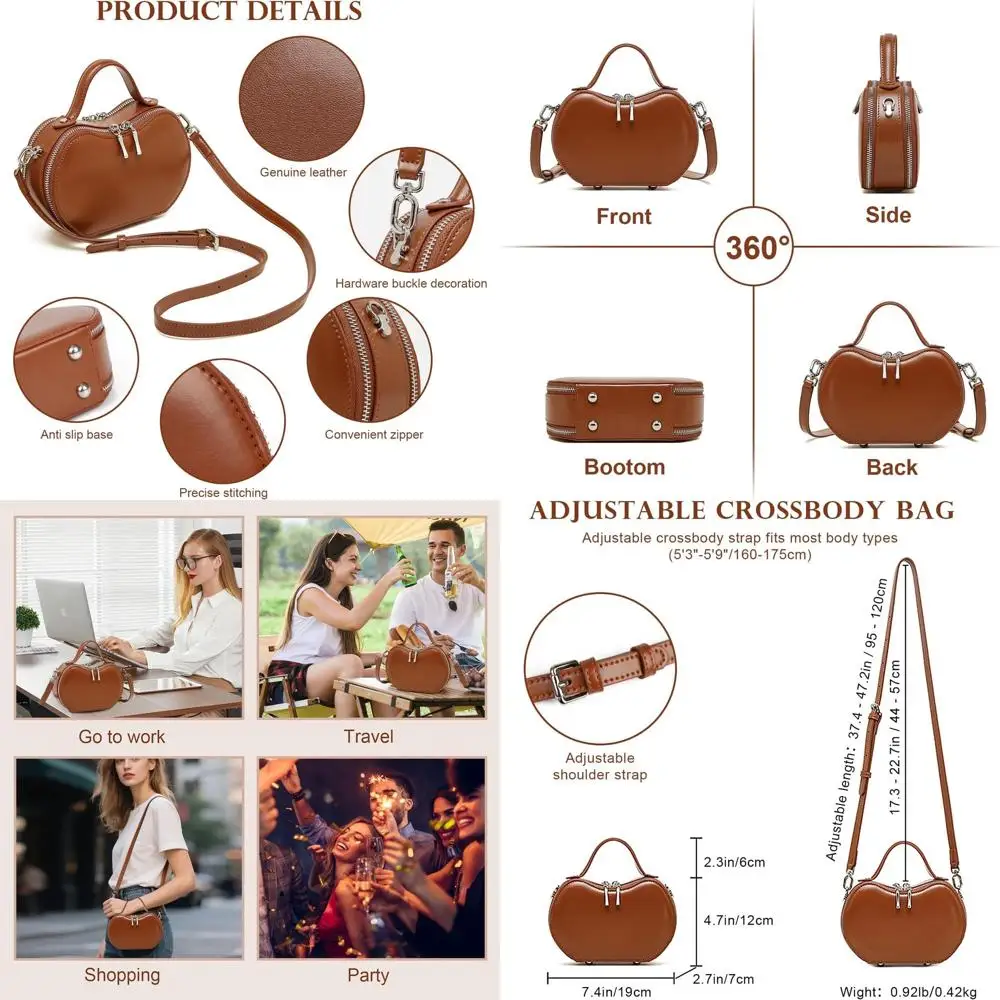 

Women's Genuine Leather Crossbody Bag with Adjustable Strap, Mini Purse for Everyday Wear