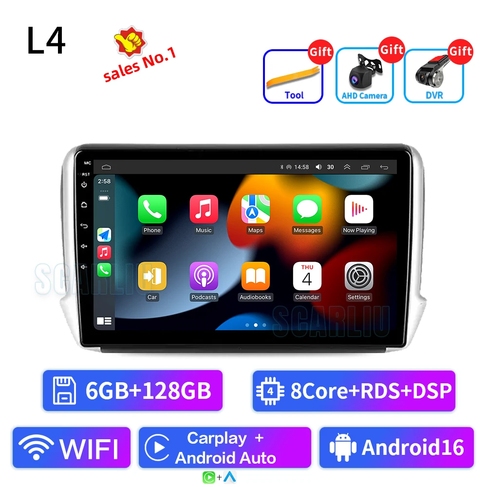 Android16 radio Voor Peugeot 2008 208 Serie 2012-2018 Auto stereo Multimedia Video Player carplay Auto GPS Navigatie 2din Geen dvd