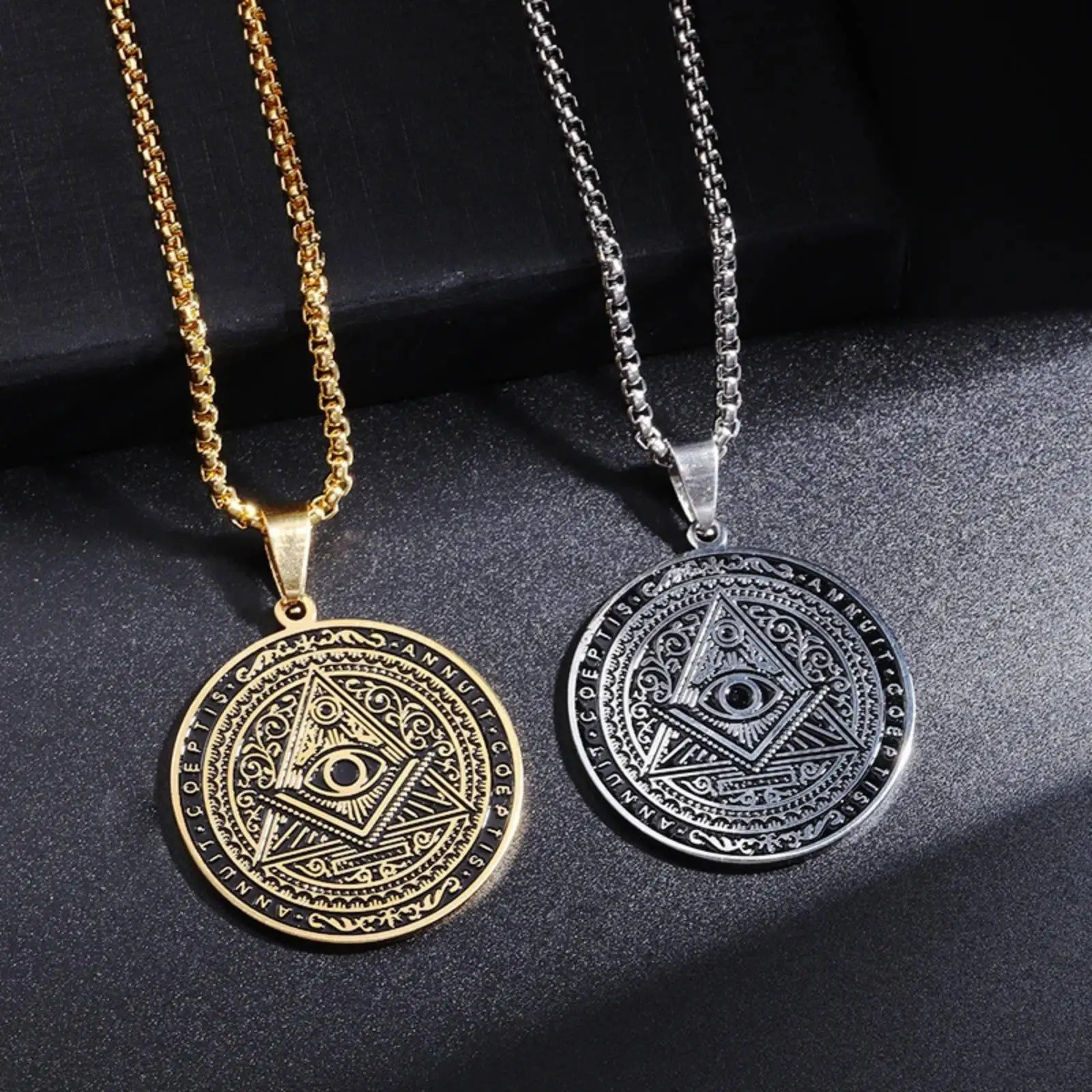 Vintage Allsehende Auge Anhänger Halskette für Frauen Männer Amulett Freimaurer Symbol Edelstahl Schmuck Geschenk – Detail 1