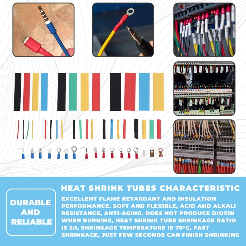 ABUL-678Pcs Electrical Wire Terminals Set, 350 PCS Crimp Terminals Butt Connectors + 328 PCS 2:1 Heat Shrink Tubing Assorted Ins