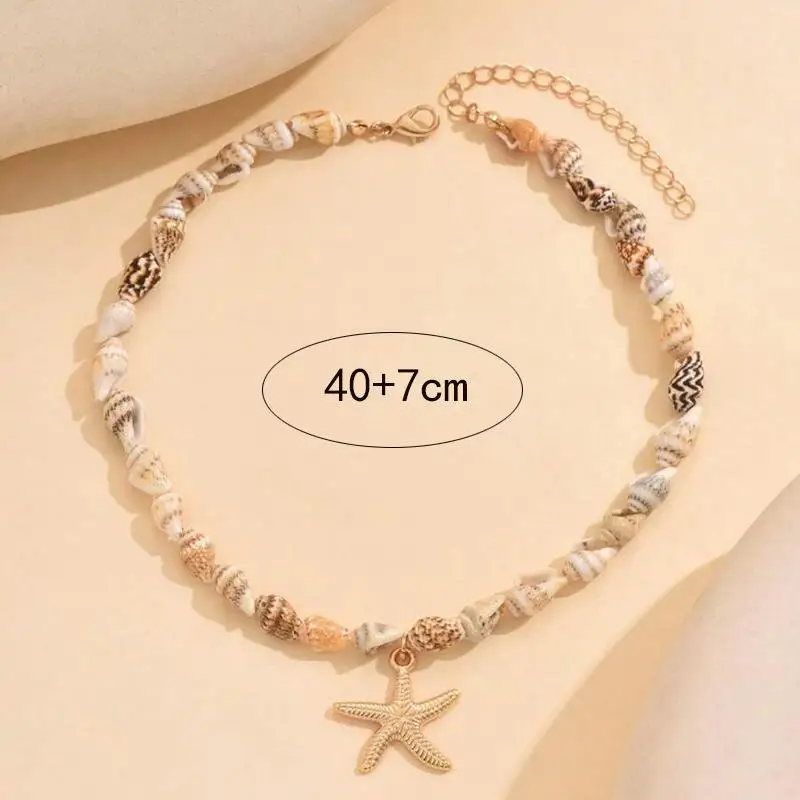جديد شاطئ نمط صدف قلادة مطرز المختنق القلائد اليدوية نجم البحر قلادة موضة المحيط مجوهرات للنساء #5