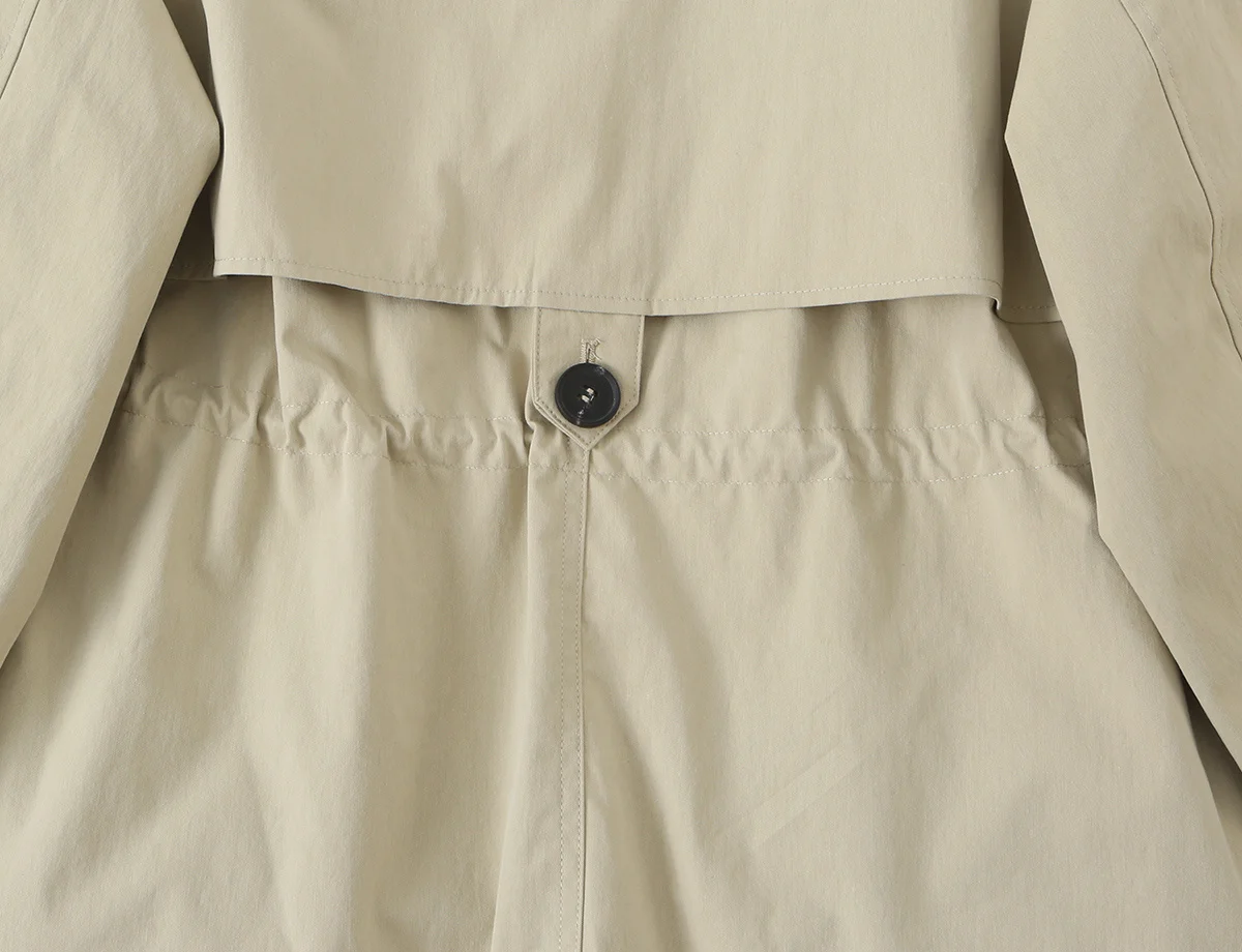 Damen-Trenchcoat mit Reverskragen, schick, verstellbarer Doppelzugband-Taille, Ein-Knopf-Verschluss, einfarbig, modisch, lässig – Detail 9
