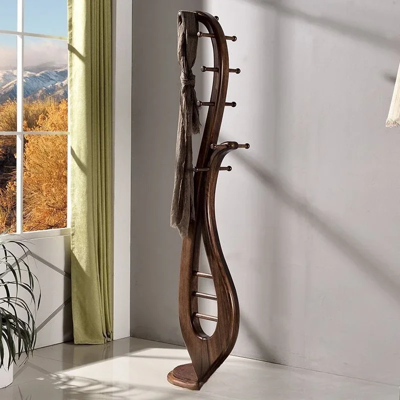 All solid wood coat rack Floor-to-ceiling Chinese-style household black walnut hanger Living room entrance coat rack Bedroom