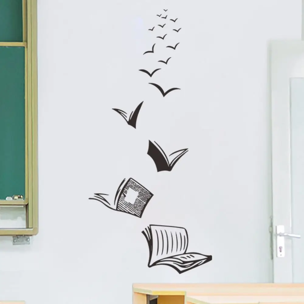 Open Book Fly Birds Wall Sticker Library Classroom Reading Book Study Animal Wall Decal School Bedroom Vinyl Home Decor