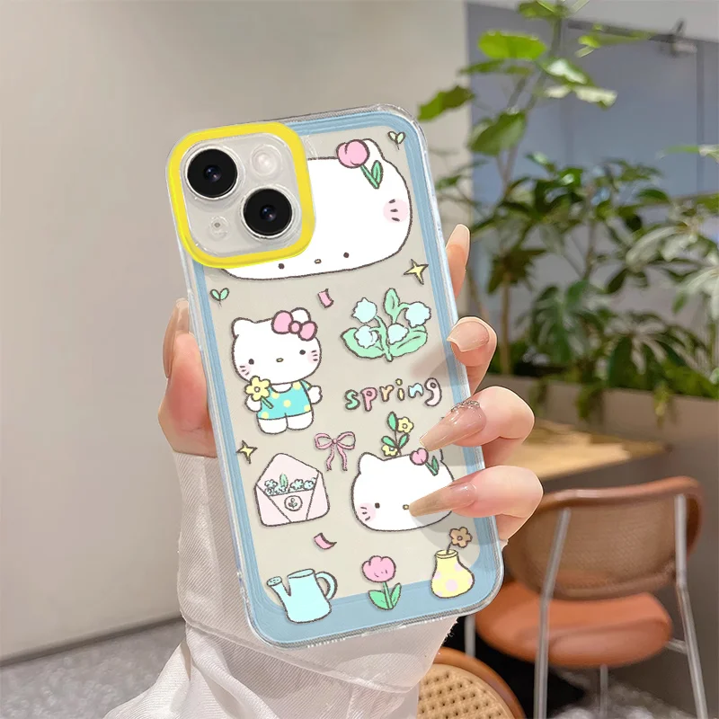 Sanrio Spring Hello Kitty Trendy Cartoon Phone Case For iPhone 15 14 13 Pro Max 11 12 13 Pro MINI XR XS MAX Y2K Anti Fall Covers