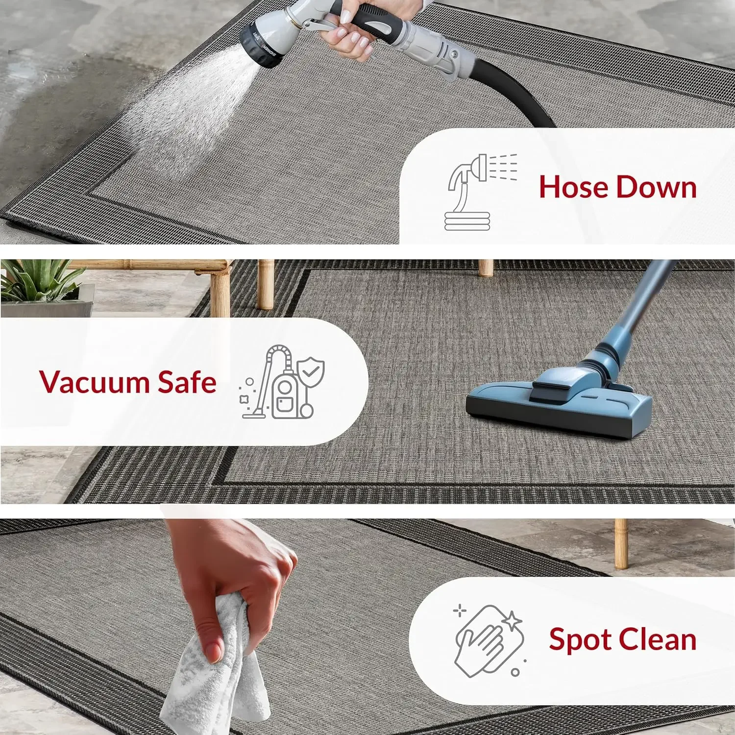 8' x 11' Outdoor Performance Area Rug, OEKO-TEX Certified, Weather Resistant, High Traffic, Patio, Balcony, Outside, Gris Grey