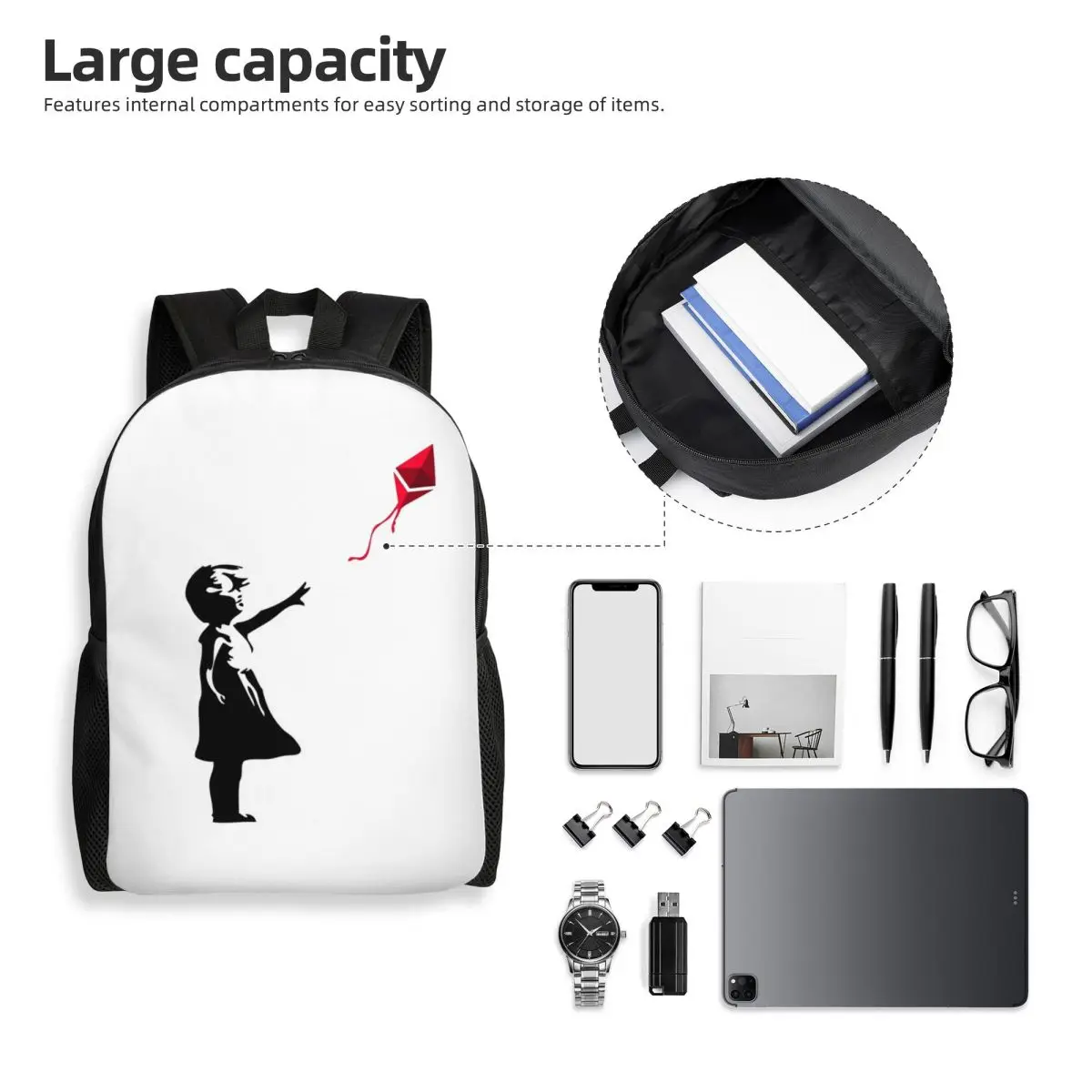 Ethereum X Banksy Balloon Girl Backpack Student Boys Girls BookBag School Bag Laptop Shoulder Bags