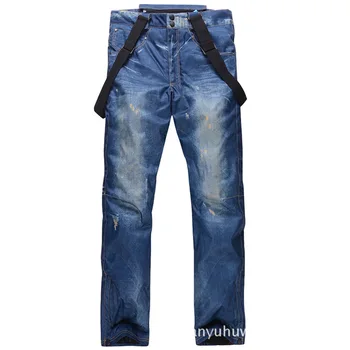 stijl denim skibroek bretels denim skibroek heren schaatsen snowboard waterdichte, winddichte en warme skibroek