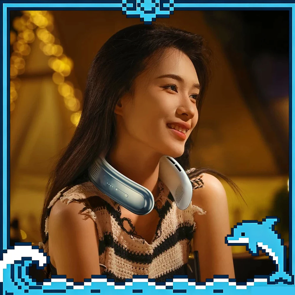 RTAKO WHGB-YYDS Hanging Neck Fan Innovative Five Core Fan Hanging Neck Small Fan Ultra Quiet And Ultra Long Battery Life Gifts