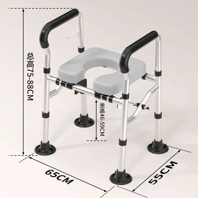 Aluminum Alloy Toilet Safety Rails Suction Cup Bathroom Handrail Anti-Tip Elderly Toilet Elevator Adjustable Sit-Stand Support