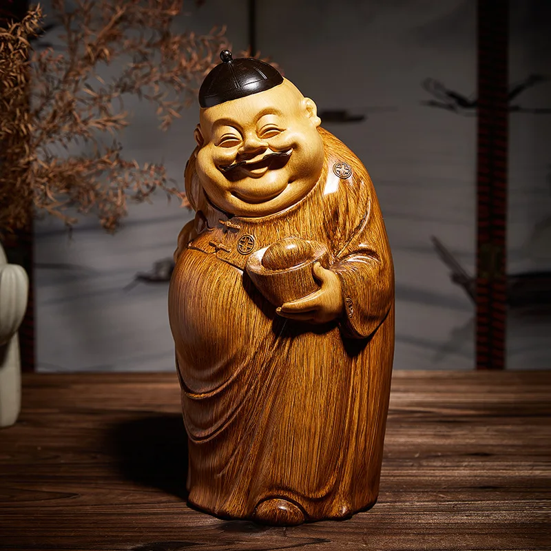 High End Chinese Landlord Resin Ornaments Living Room Decoration God of Wealth Sculpture Imitation Wood Carving Ornaments