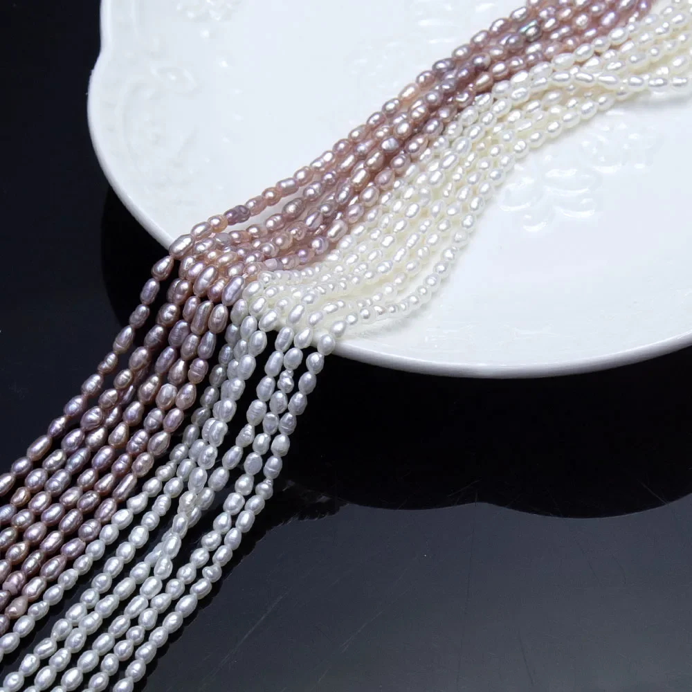1 ستراند 3-3.5 مللي متر 100% لؤلؤ المياه العذبة الطبيعية الأرز الخرز لونين شبه النهائي المواد صنع عقد دي اي واي سوار