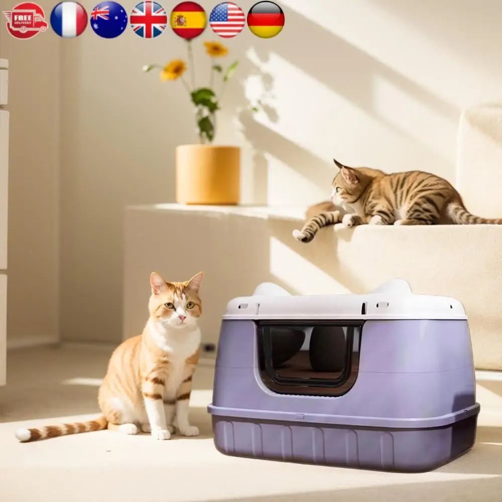 

Закрытый лоток для кошек с защитой от разбрызгивания, с совком, для крупных пород кошек или домов с несколькими кошками